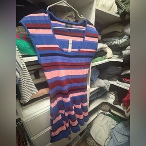 NWT Anthropologie Striped Scoop Neck Knit Dress in Blue, Pink & Brown